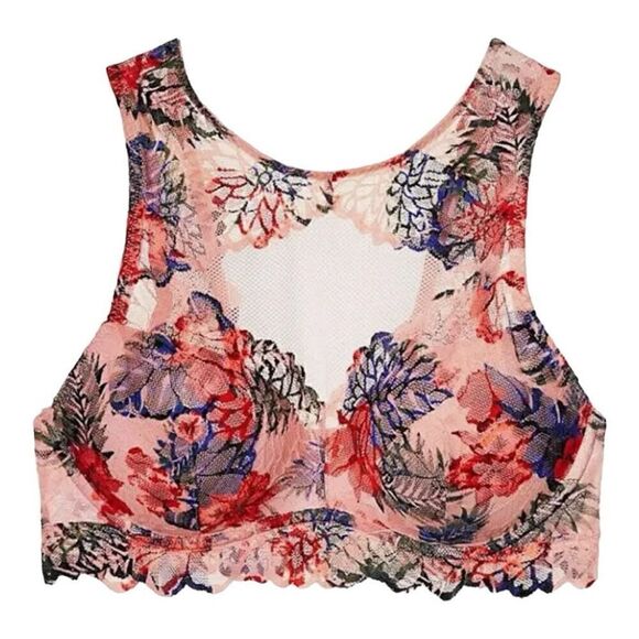 Victoria's Secret Pink Burgundy Lace High Neck Push-up Bralette Underwire SDD - Picture 1 of 12